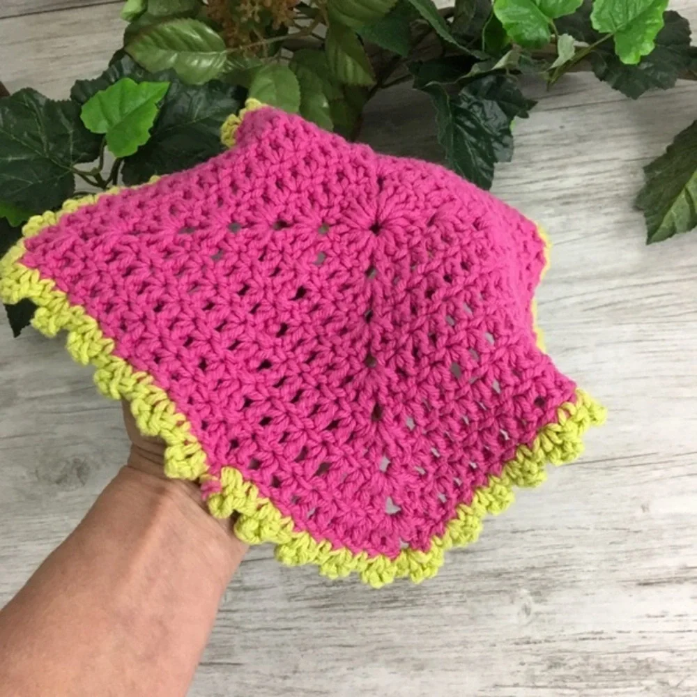 Handmade Cotton Crochet Wash Cloth Dish Rag Hot Pink Lime Green Bath Kitchen